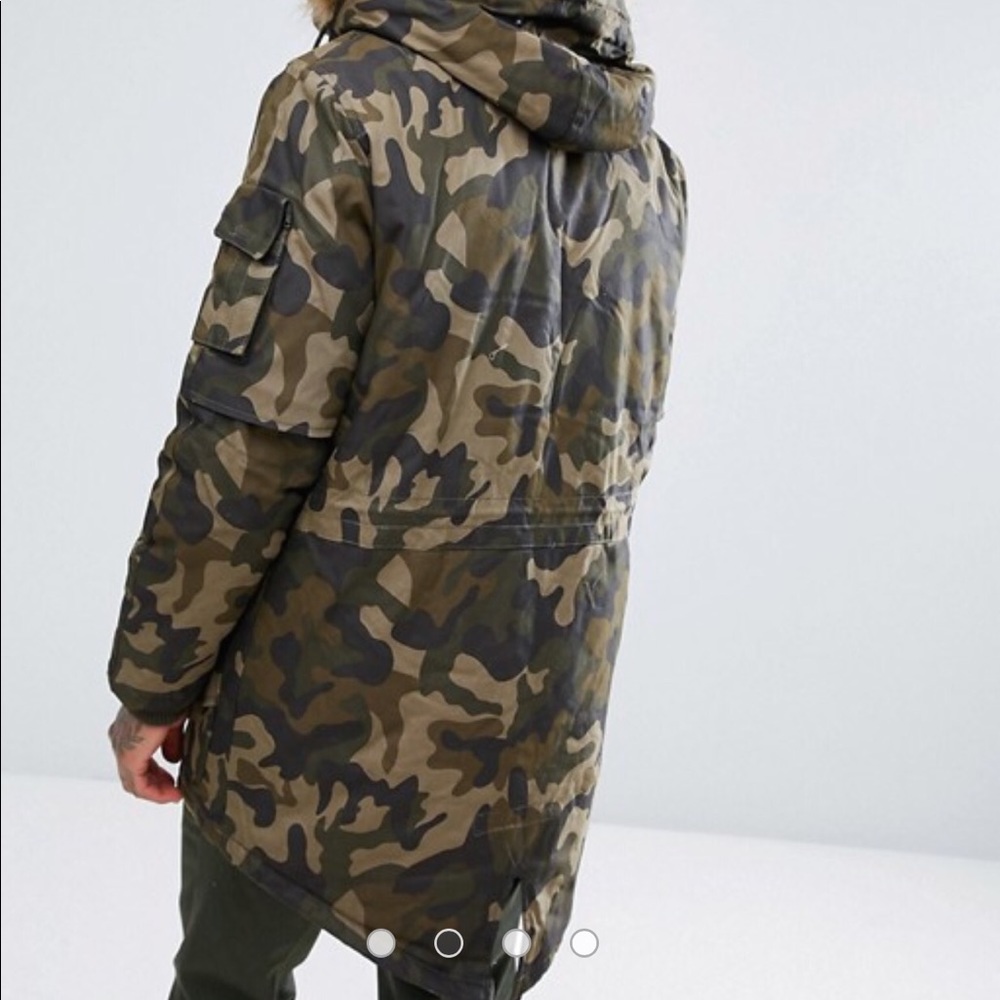 Bershka Camo Parka With Detachable Hood